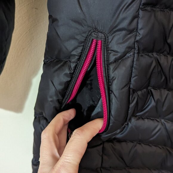Eddie Bauer Down Long Tunic Length Puffer Parka Coat Black Fushcia Girls L 14-16 - Picture 16 of 16